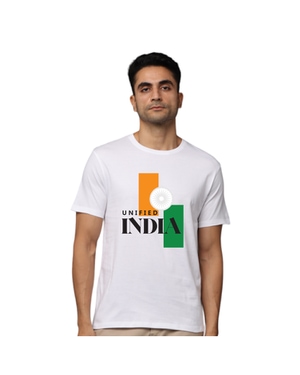 Unified India Grey's And Blues Pima Round Neck T-Shirt -White